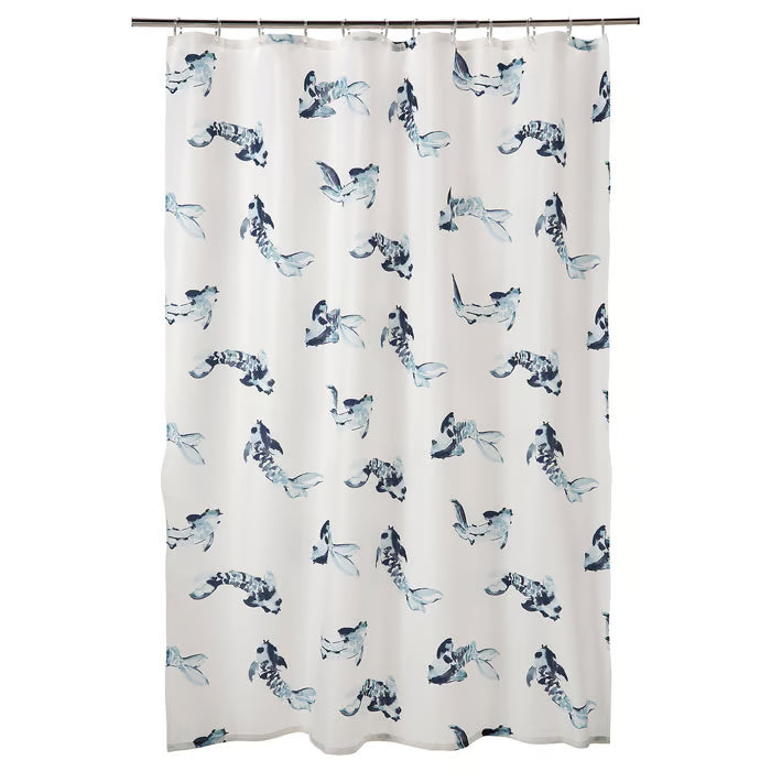 IKEA VATTENSJÖN Shower curtain, white blue/fish, 180x200 cm (71x79 ")