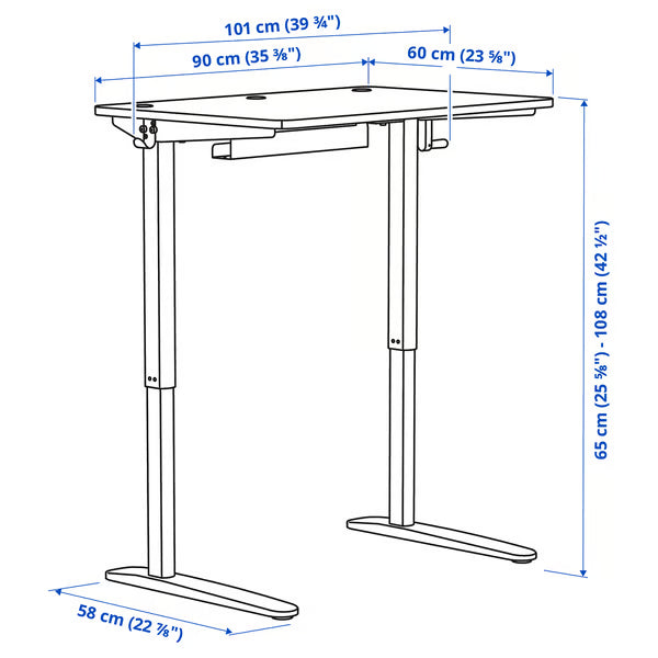 IKEA RELATERA Desk sit/stand, white, 90x60 cm (35 3/8x23 5/8 ")