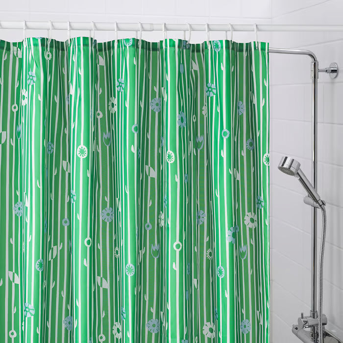 IKEA BOLLBUDDLEJA Shower curtain, green/floral pattern, 180x200 cm (71x79 ")