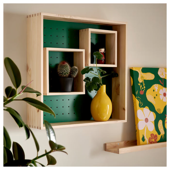IKEA SKOGSMOSAIK Display shelf, pine/green, 45x45 cm (17 3/4x17 3/4 ")
