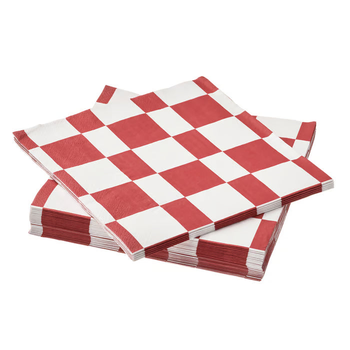 IKEA VINTERFINT Paper napkin, check pattern white/red, 33x33 cm (13x13 ")