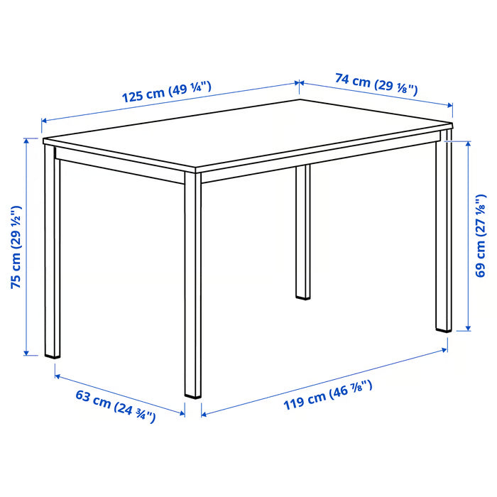 IKEA VIHALS Table and 4 chairs, white white/white pine, 125x74 cm (49 1/4x29 1/8 ")