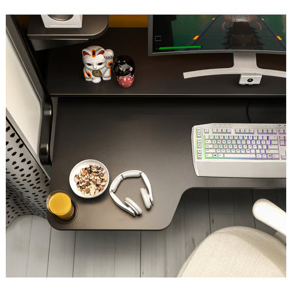 IKEA FREDDE Gaming desk, black, 140/185x74x146 cm (55 1/8/72 7/8x29 1/8x57 1/2 ")