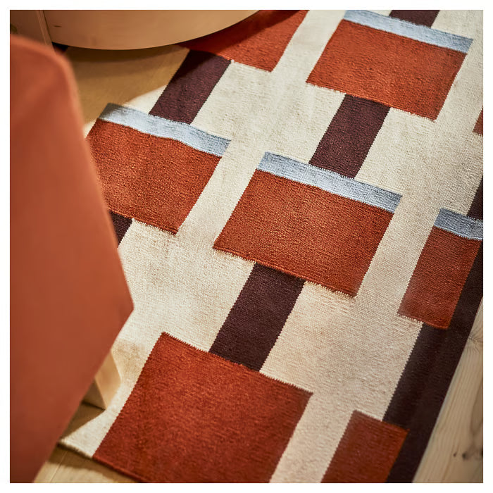 IKEA STOCKHOLM 2025 Rug, flatwoven, white/brown/light blue handwoven, 240x350 cm (7 ' 10 "x11 ' 6 ")