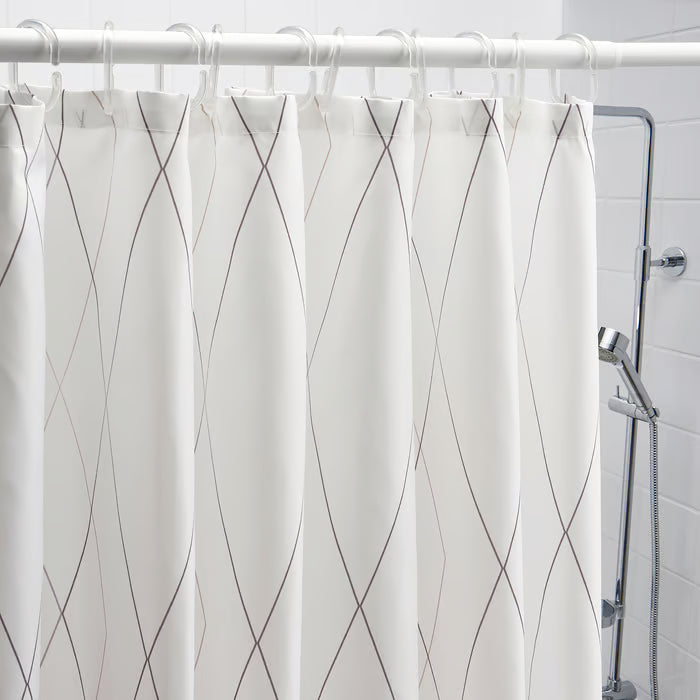 IKEA BASTSJÖN Shower curtain, white/grey/beige, 180x200 cm (71x79 ")