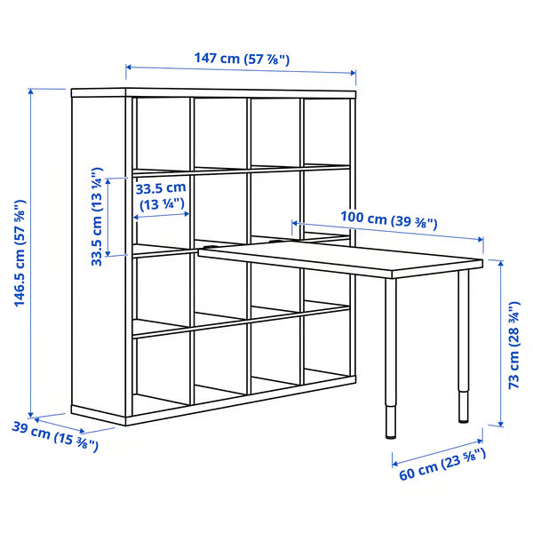 IKEA KALLAX / LINNMON Desk combination, black/black-brown, 147x139x147 cm (57 7/8x54 3/4x57 5/8 ")