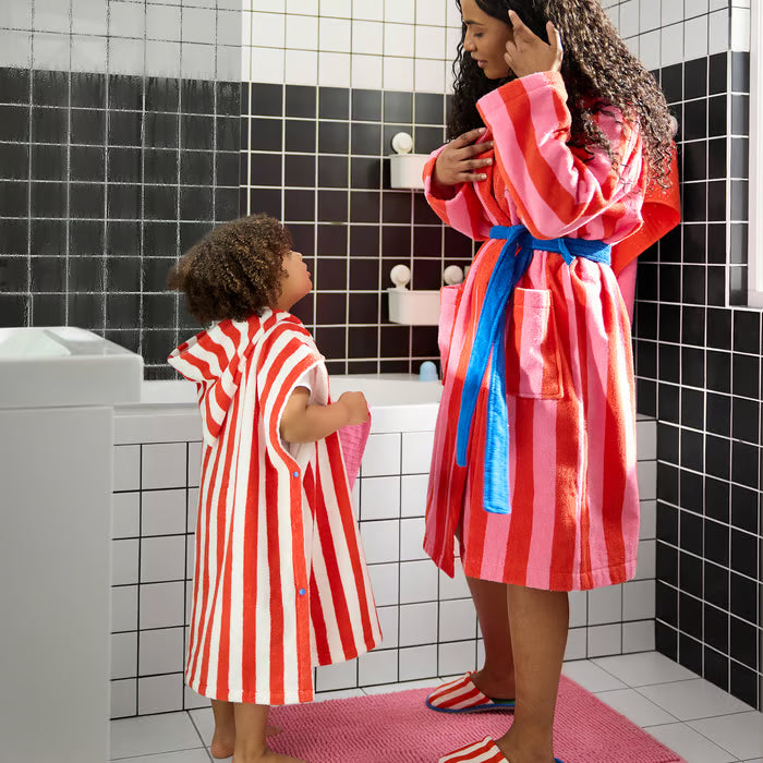 IKEA SKOGSSALLAT Bath robe, red-pink/striped, S/M