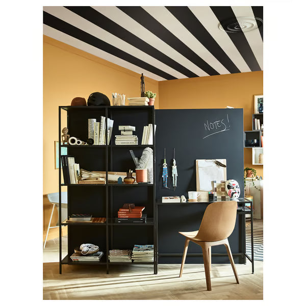 IKEA VITTSJÖ Shelving unit with laptop table, black-brown/glass, 200x36x175 cm (78 3/4x14 1/8x68 7/8 ")