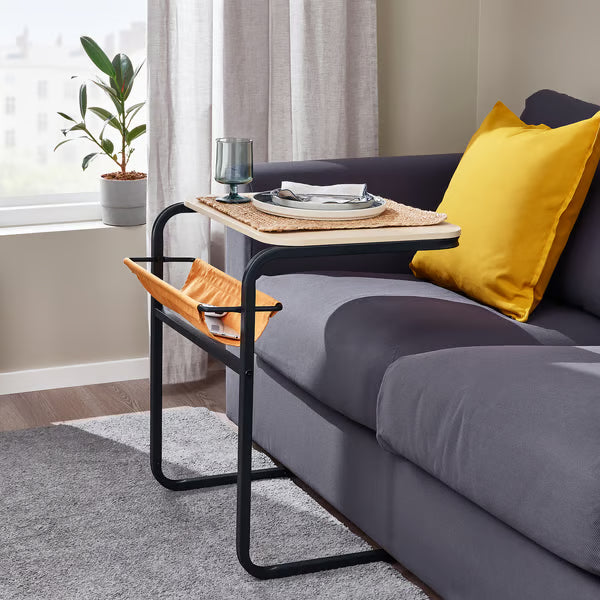 IKEA OLSEROD Side table, anthracite/birch effect dark yellow, 53x50 cm (20 7/8x19 5/8 ")