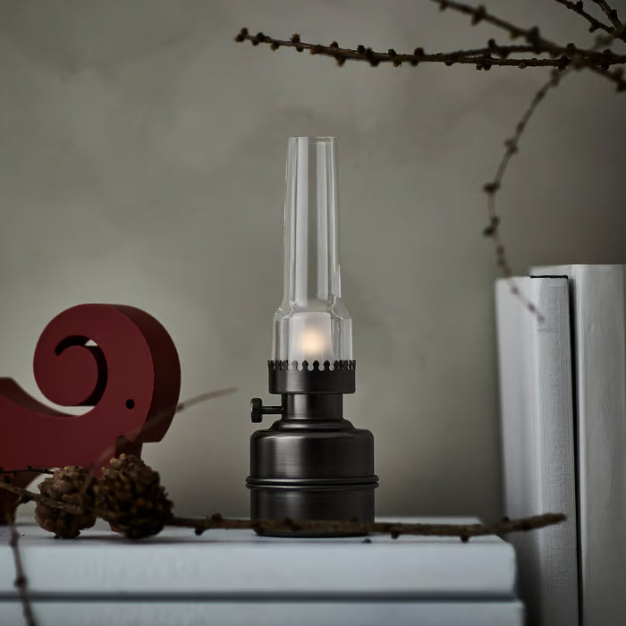 IKEA STRÅLA LED decorative table lamp, glass battery-operated/dark grey, 19 cm (7 1/2 ")