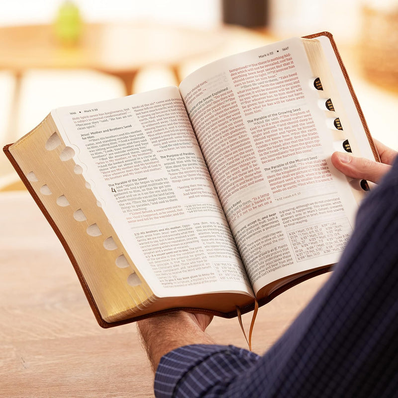 NKJV, Foundation Study Bible, Large Print, Leathersoft, Blue, Red Letter, Thumb Indexed, Comfort Print by Thomas Nelson