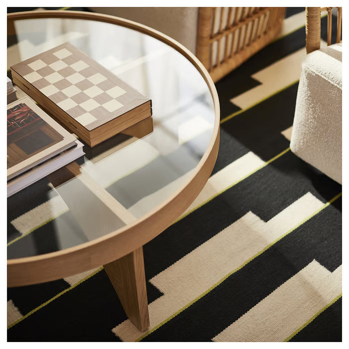 IKEA STOCKHOLM 2025 Rug, flatwoven, black/white/light green handwoven, 170x240 cm (5 ' 7 "x7 ' 10 ")