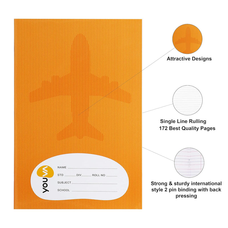 Navneet Youva Brown Cover Soft Bound Long Book - 17 cm x 27 cm, Single Line, 172 Pages, Pack of 12