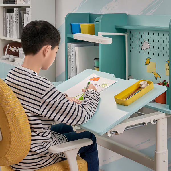 IKEA BERGLARKA Desk, turquoise/white tiltable, 100x70 cm (39 3/8x27 1/2 ")