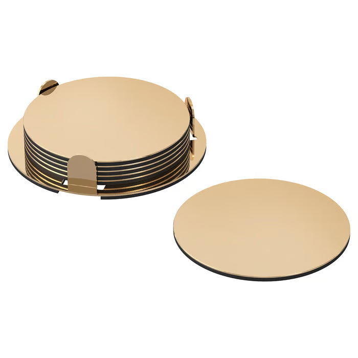 IKEA GLATTIS Coasters with holder, brass-colour, 8.5 cm (3 ")