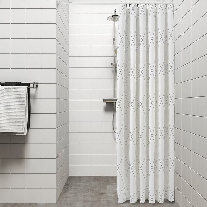 IKEA BASTSJÖN Shower curtain, white/grey/beige, 180x200 cm (71x79 ")