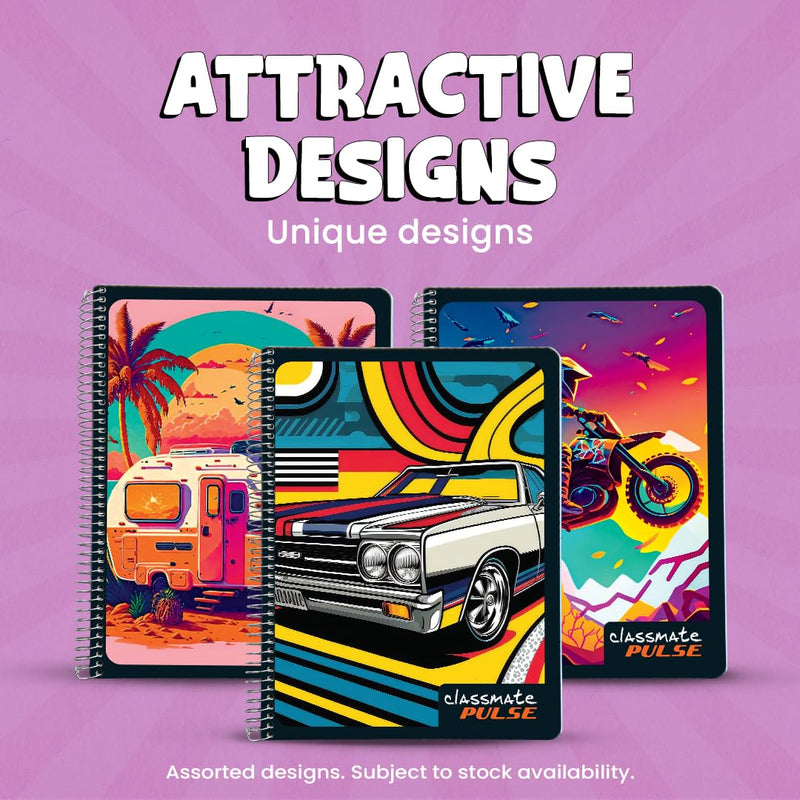 Classmate Pulse Single Subject Spiral Notebook | Unruled, 200 Pages, Pack of 4