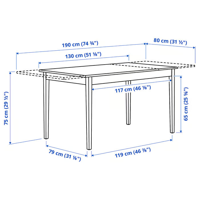 IKEA Näsinge Extendable table, dark brown stained/beech veneer, 130/190x80 cm (51 1/8/74 3/4x31 1/2 ")