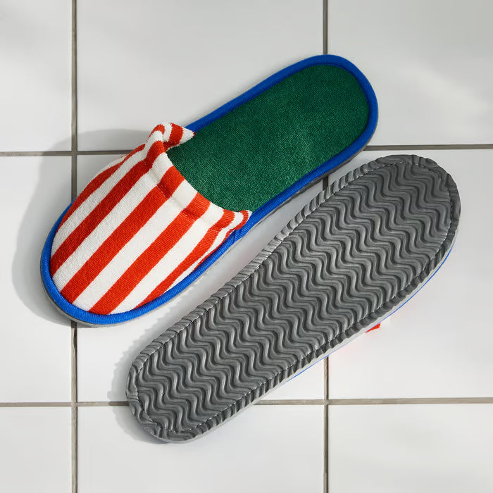 IKEA SKOGSSALLAT Slippers, red/white/striped, L/XL
