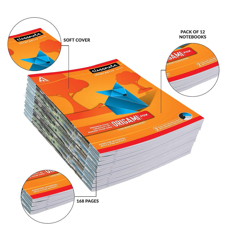 Classmate Origami Notebooks - Single Line, 168 Pages, 240 mm x 180 mm - Pack Of 12 Visit the Classmate Store