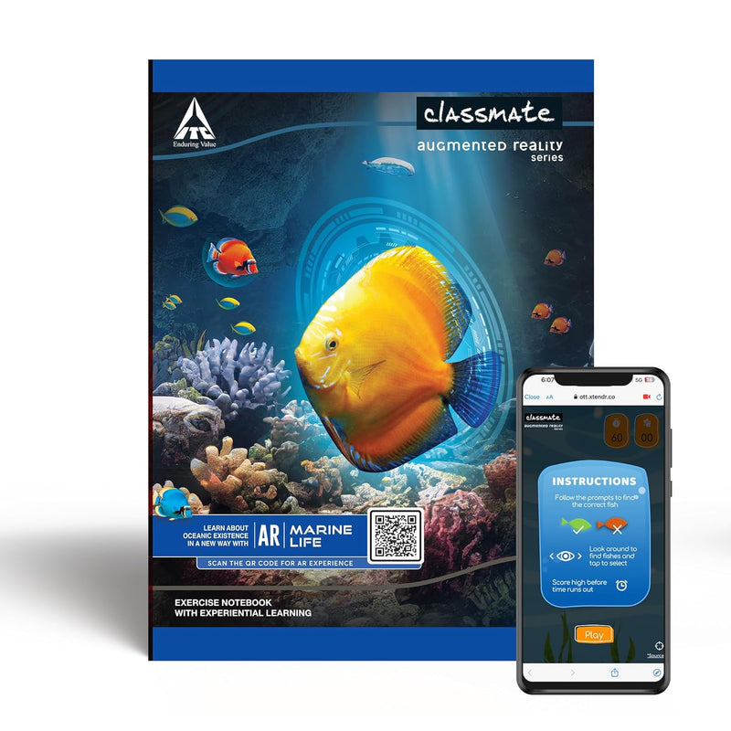 Classmate Augmented Reality Notebooks - 172 Pages | Pack of 4 Short Size Ruled Notebooks for School Students | Immersive AR Learning Experience | 24.0cm x 18.0cm | Single Line AR Notebook Visit the Classmate Store