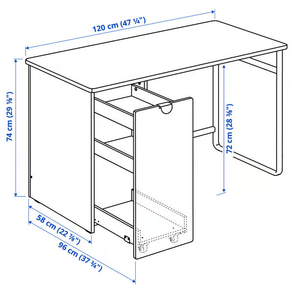 IKEA LARANDE Desk with pull-out storage unit, white, 120x58 cm (47 1/4x22 7/8 ")