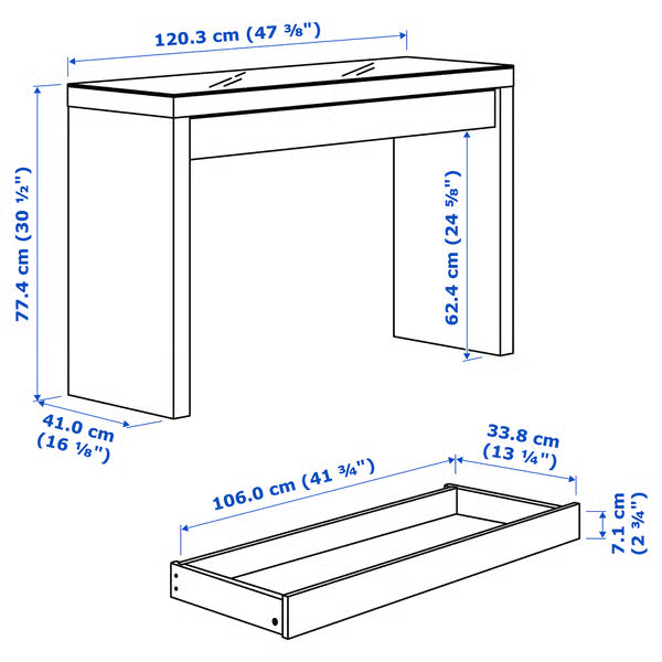 IKEA MALM Dressing table, white, 120x41 cm (47 1/4x16 1/8 ")