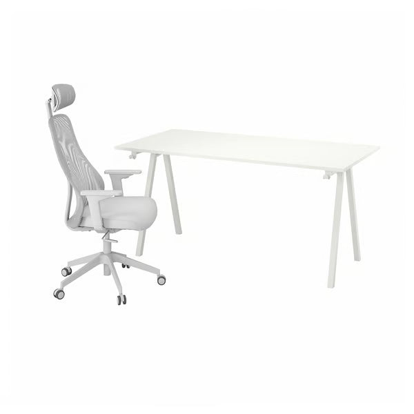 IKEA TROTTEN / MATCHSPEL Desk and chair, white/light grey
