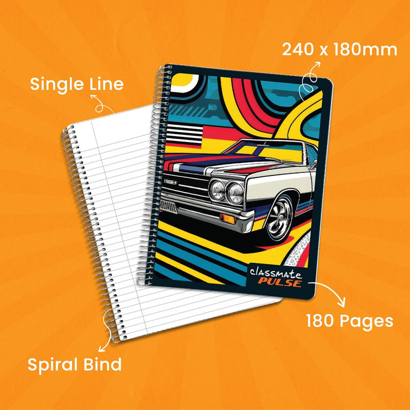 Classmate Pulse Single Subject Spiral Notebook | Single Line, 180 Pages, 24 cm x 18 cm