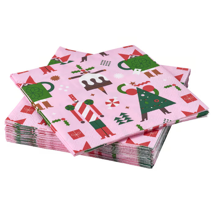 IKEA VINTERFINT Paper napkin, mixed patterns pink, 33x33 cm (13x13 ")