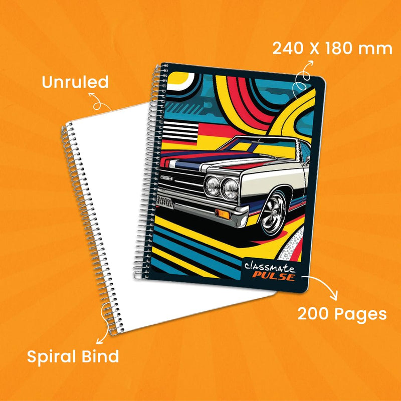 Classmate Pulse Single Subject Spiral Notebook | Unruled, 200 Pages, 24 cm x 18 cm