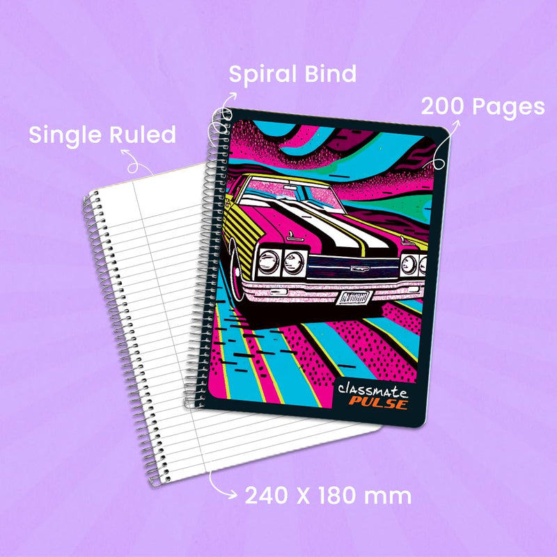 Classmate Pulse Single Subject Spiral Notebook | Single Line, 200 Pages, 24 cm x 18 cm
