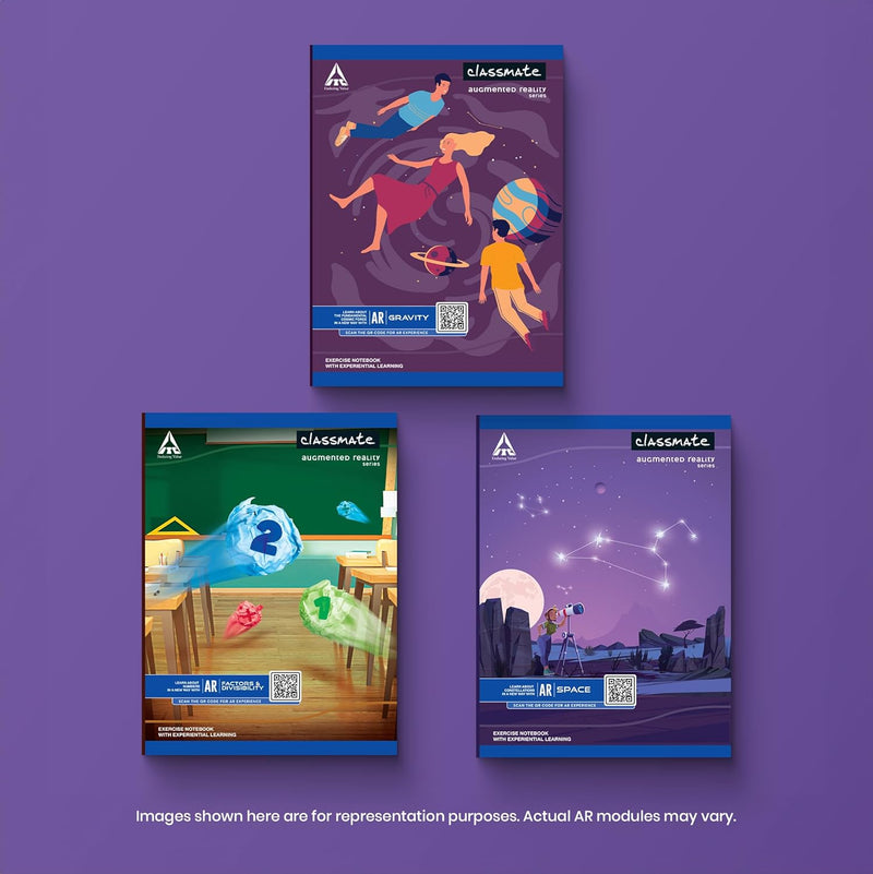 Classmate Augmented Reality Notebooks - 140 Pages | Pack of 3 Long Size Unruled Notebooks for School Students | Immersive AR Learning Experience | 29.7cm x 21.0cm | Unruled AR Notebook Visit the Classmate Store