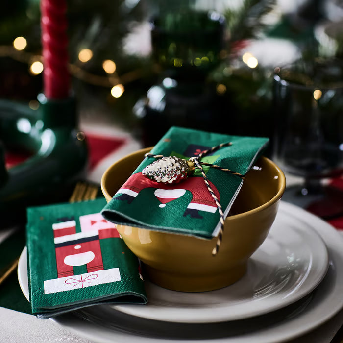 IKEA VINTERFINT Paper napkin, Santa Claus pattern green, 33x33 cm (13x13 ")