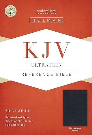 KJV UltraThin Reference Bible, Black Genuine Leather by Holman Bible Staff