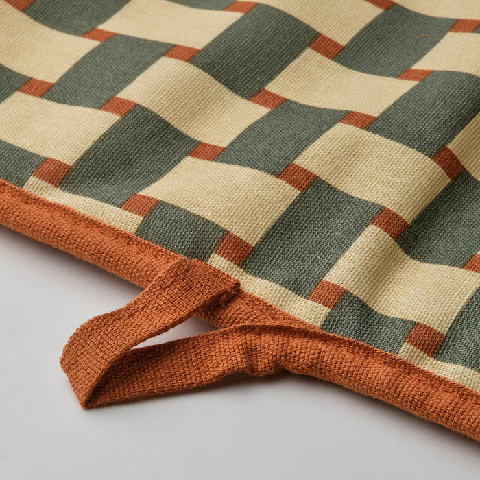 IKEA RINNIG Oven mitt, patterned light beige/grey-green brown-red