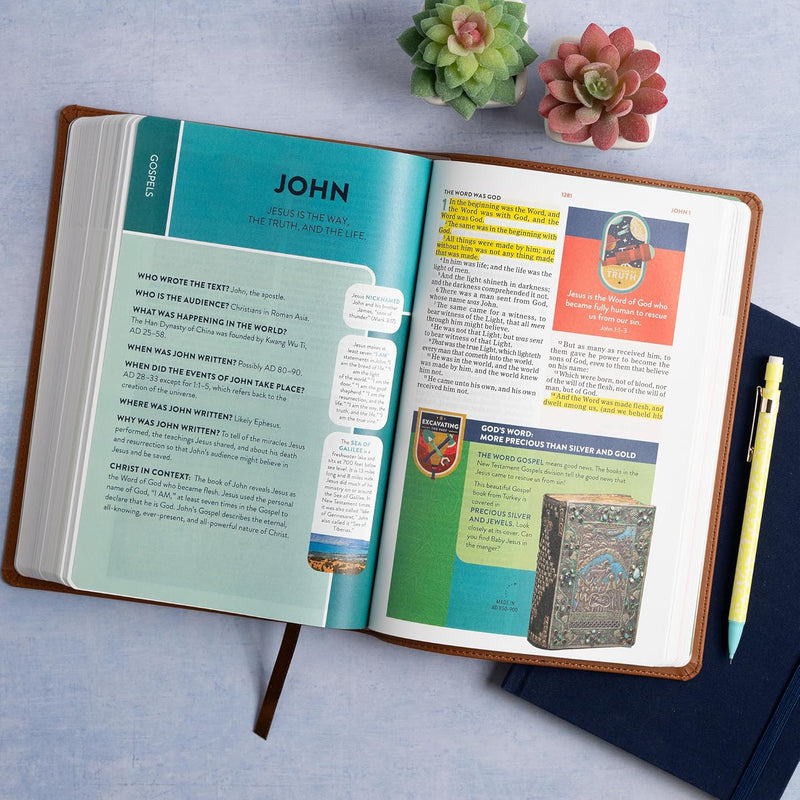 KJV Explorer Bible for Kids, Brown Leather Touch Placing God's Word in the Middle of God's World by Holman Bible Publishers