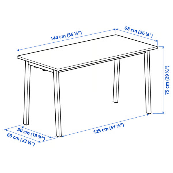 IKEA MITTZON Conference table, black stained ash veneer/black, 140x68x75 cm (55 1/8x26 3/4x29 1/2 ")