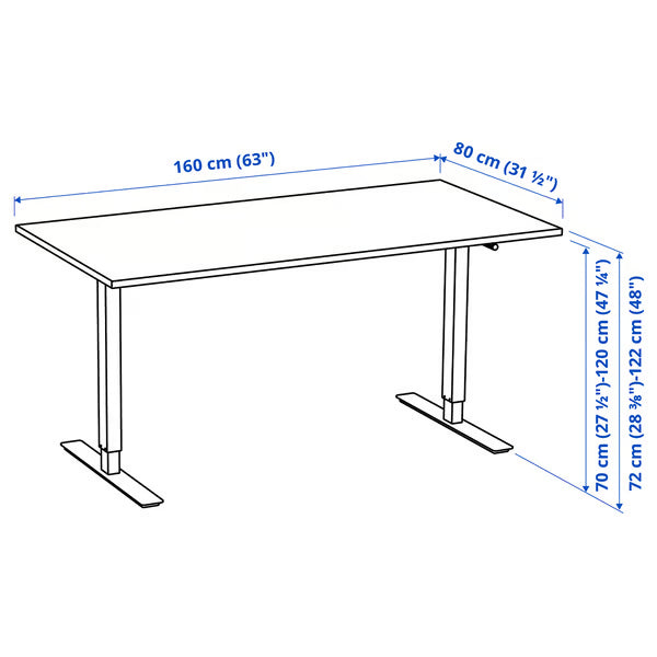 IKEA TROTTEN Desk sit/stand, beige/white, 160x80 cm (63x31 1/2 ")