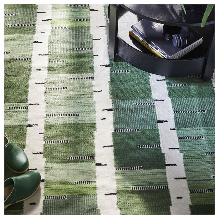 IKEA STOCKHOLM 2025 Rug, flatwoven, green/white/black handwoven, 170x240 cm (5 ' 7 "x7 ' 10 ")