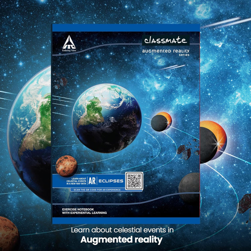 Classmate Augmented Reality Notebooks - 240 Pages | Pack of 3 Long Size Unruled Notebooks for School Students | Immersive AR Learning Experience | 29.7cm x 21.0cm | Unruled AR Notebook Visit the Classmate Store