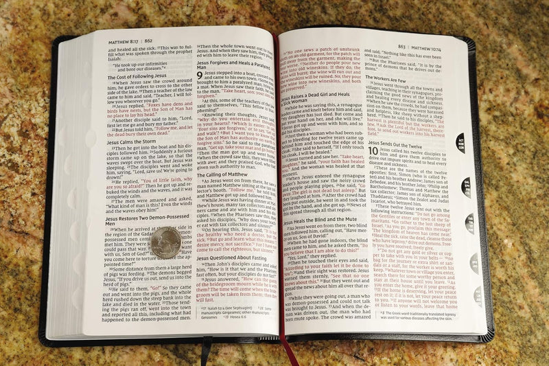 NIV, Thinline Bible, Large Print, Bonded Leather, Black, Indexed, Red Letter Edition by Zondervan