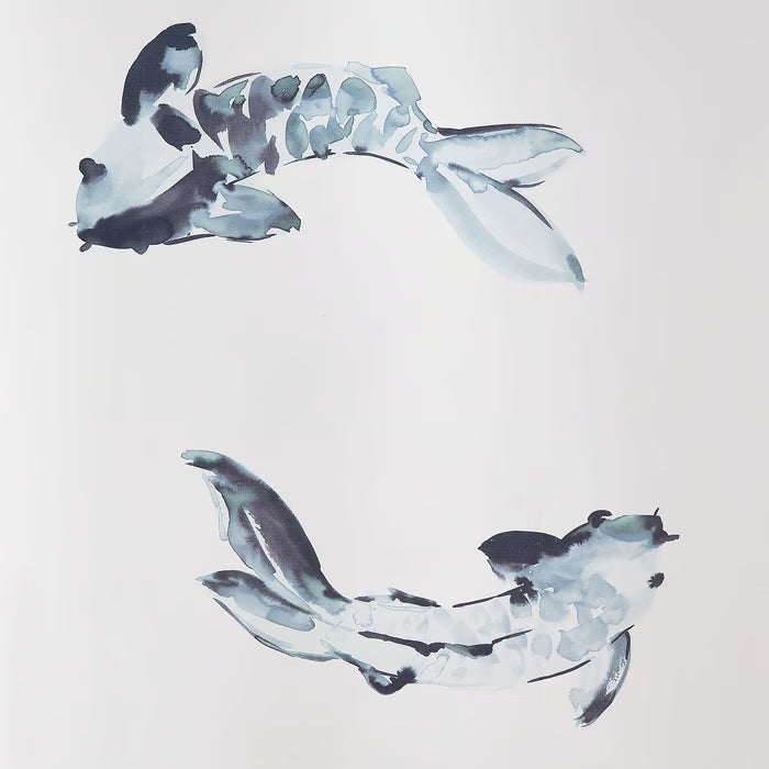 IKEA VATTENSJÖN Shower curtain, white blue/fish, 180x200 cm (71x79 ")