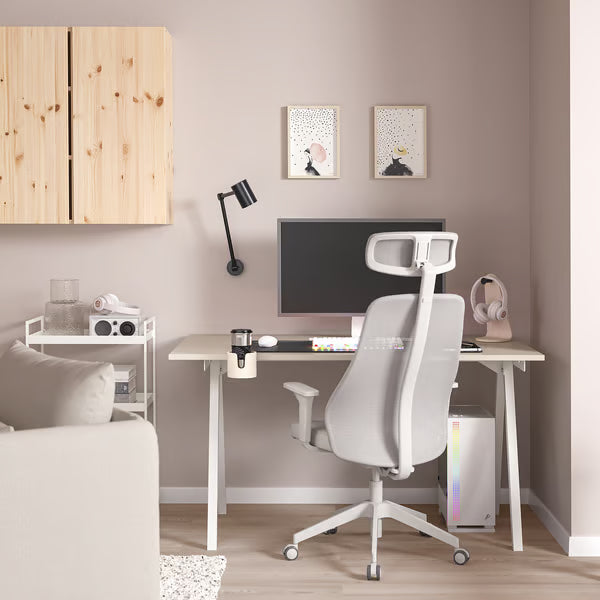 IKEA TROTTEN / MATCHSPEL Desk and chair, beige/white light grey