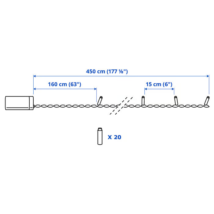 IKEA GETKÅL LED lighting chain, battery-operated outdoor, 4.5 m (177 1/8 ")