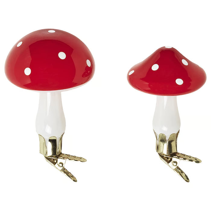 IKEA VINTERFINT Tree ornament set of 2, glass/mushroom red