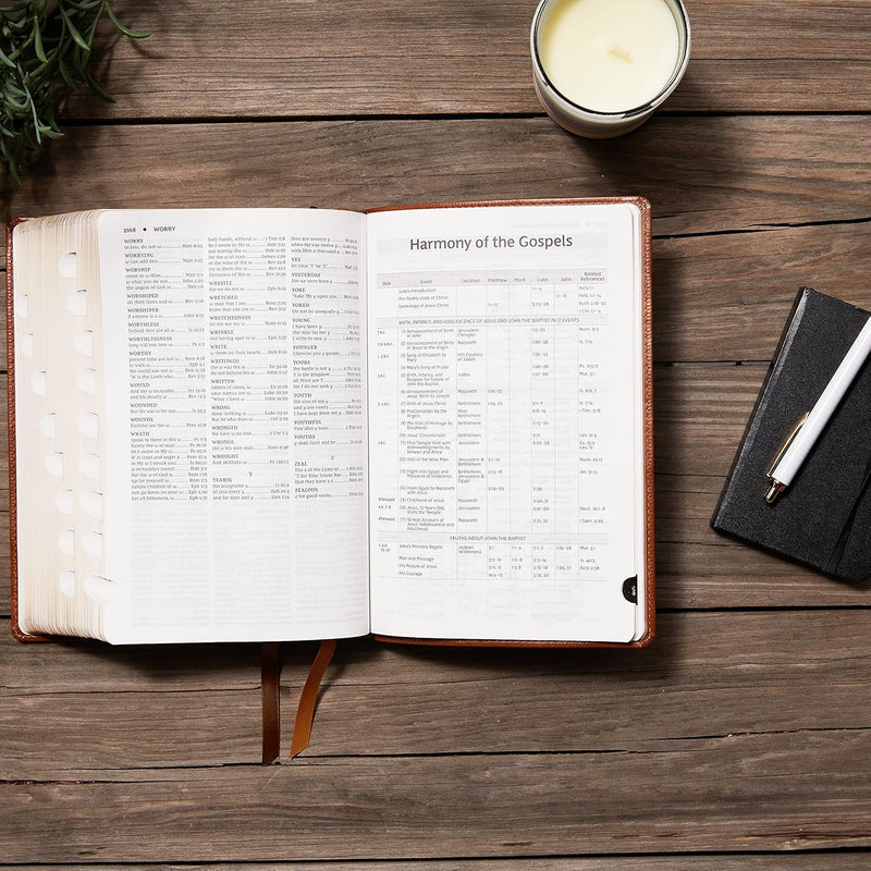 NKJV, Foundation Study Bible, Large Print, Leathersoft, Blue, Red Letter, Thumb Indexed, Comfort Print by Thomas Nelson