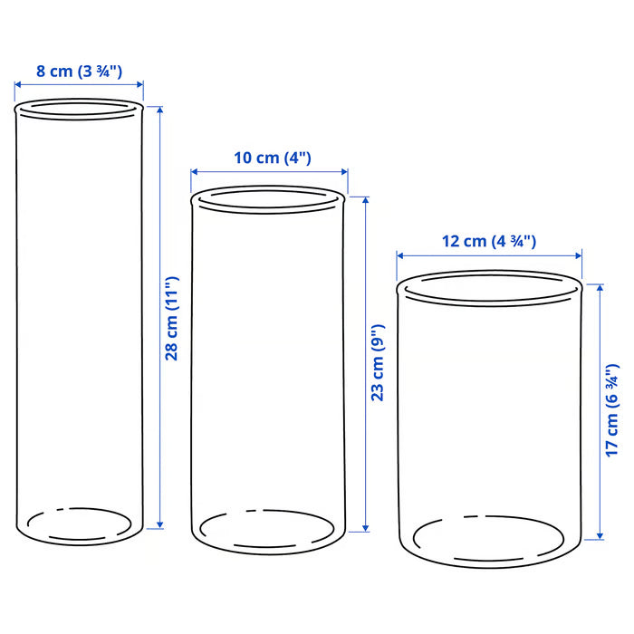 IKEA CYLINDER Vase, set of 3, clear glass