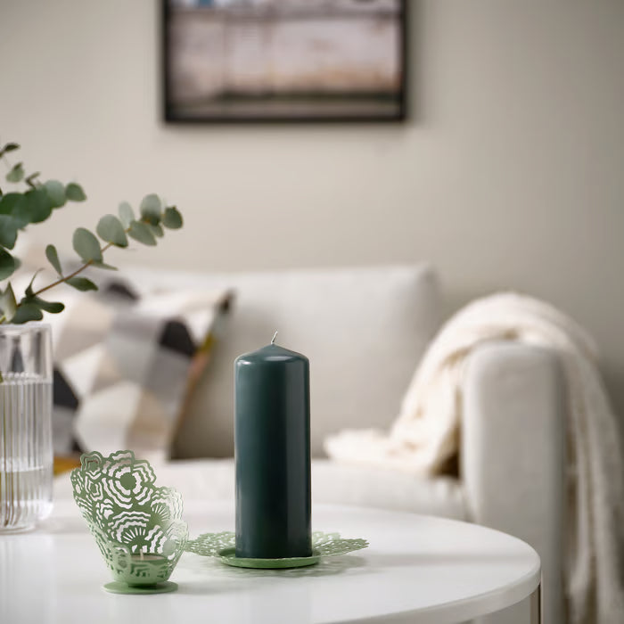 IKEA FENOMEN Unscented pillar candle, dark grey-green, 19 cm (7 ½ ")