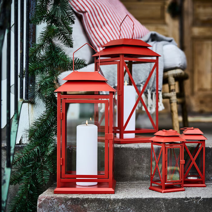IKEA VINTERFINT Lantern for tealight, in/outdoor, bright red, 22 cm (8 ¾ ")